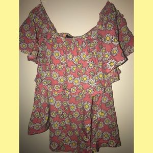 White Daisies Print Coral Shirt